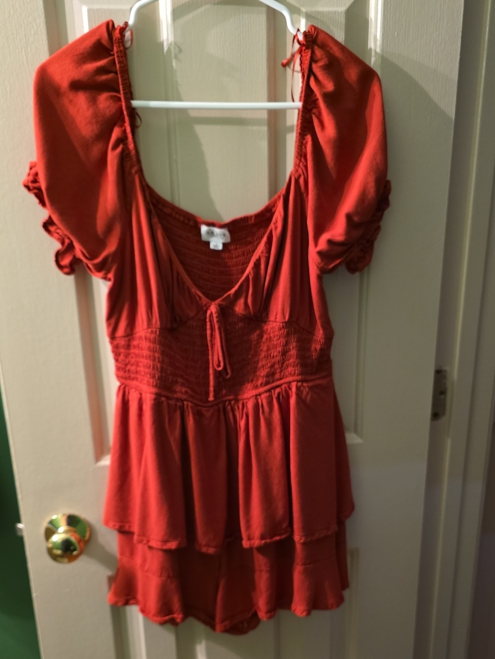 Women’s Orange Puff-Sleeve Tiered V-Neck Jumper